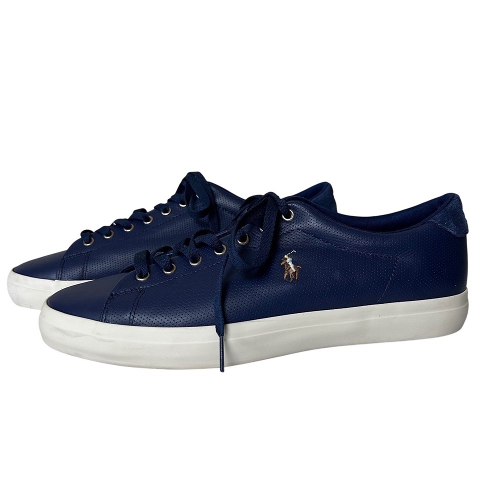 Polo Ralph Lauren Longwood Navy Blue Perforated Leather Sneakers Mens 11